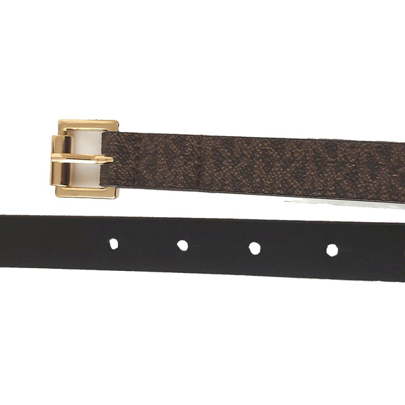 Michael Kors Monogram MK Logo Brown Belt Gold Buckle Sz Medium NWT - Picture 7 of 14